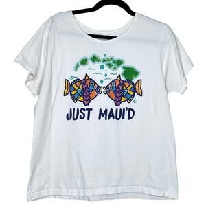 Vintage 90s Crazy Shirt Just Maui’d Hawaii Maui T Shirt White Sz Large USA Made